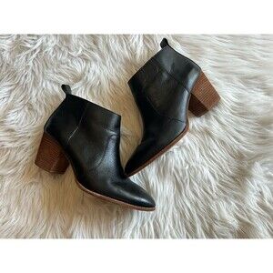Madewell The Brenner Black Leather Ankle Boots Womens Size 10 M Zip Medium Heel